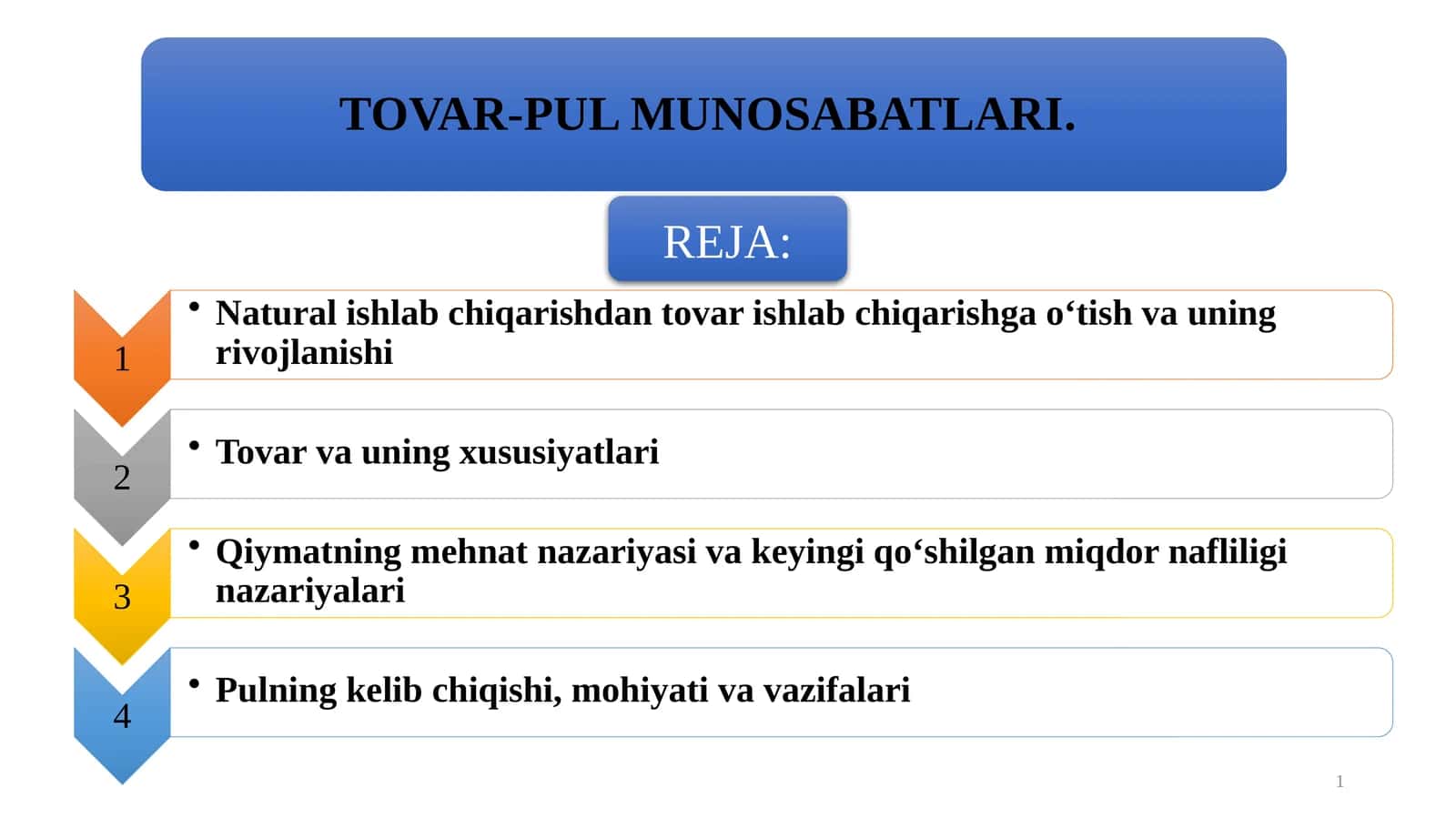 TOVAR-PUL MUNOSABATLARI.