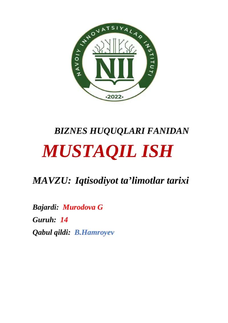 Iqtisodiyot ta’limotlar tarixi