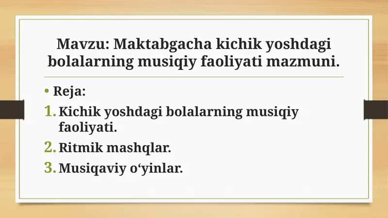 Maktabgacha kichik yoshdagi bolalarning musiqiy faoliyati