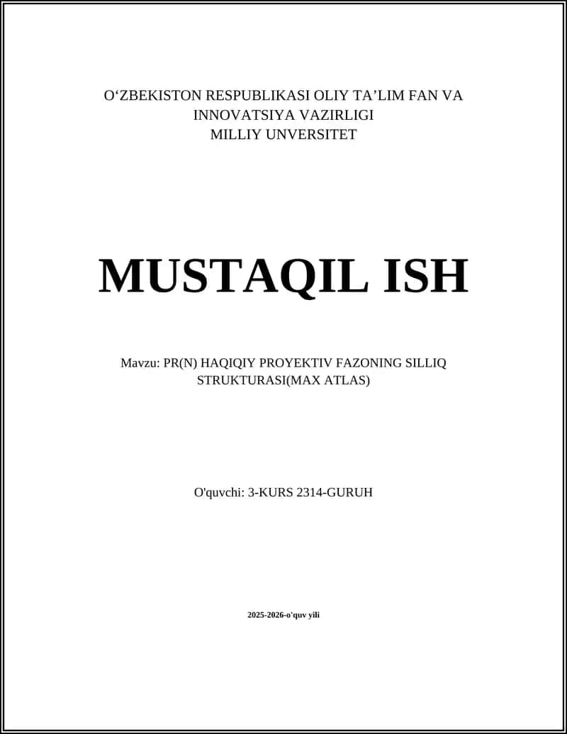 PR(N) Haqiqiy Proektiv Fazoning Silliq Strukturasi (Max Atlas)