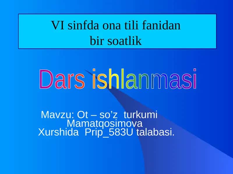 Ot – so’z turkumi