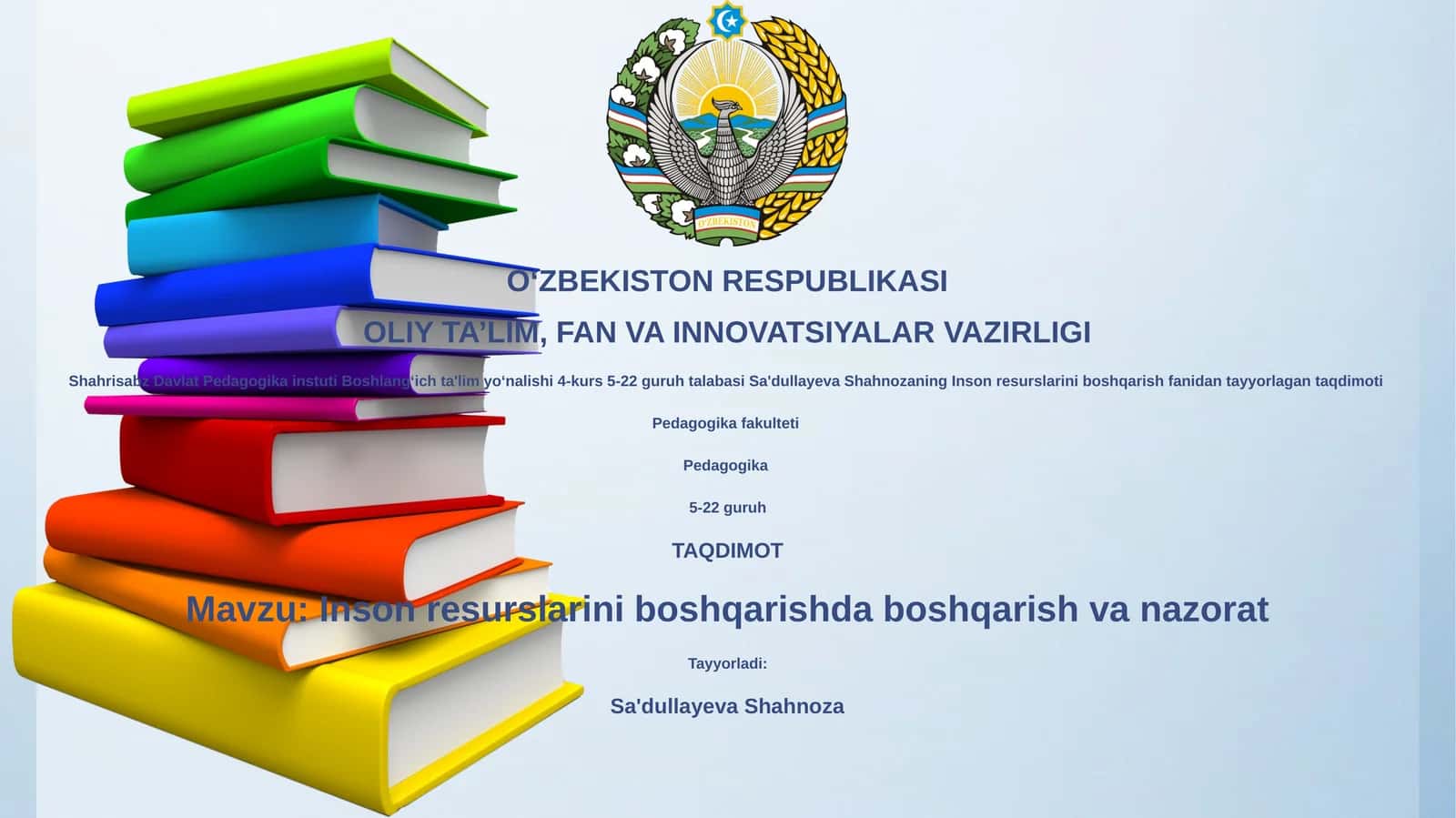Inson resurslarini boshqarishda boshqarish va nazorat
