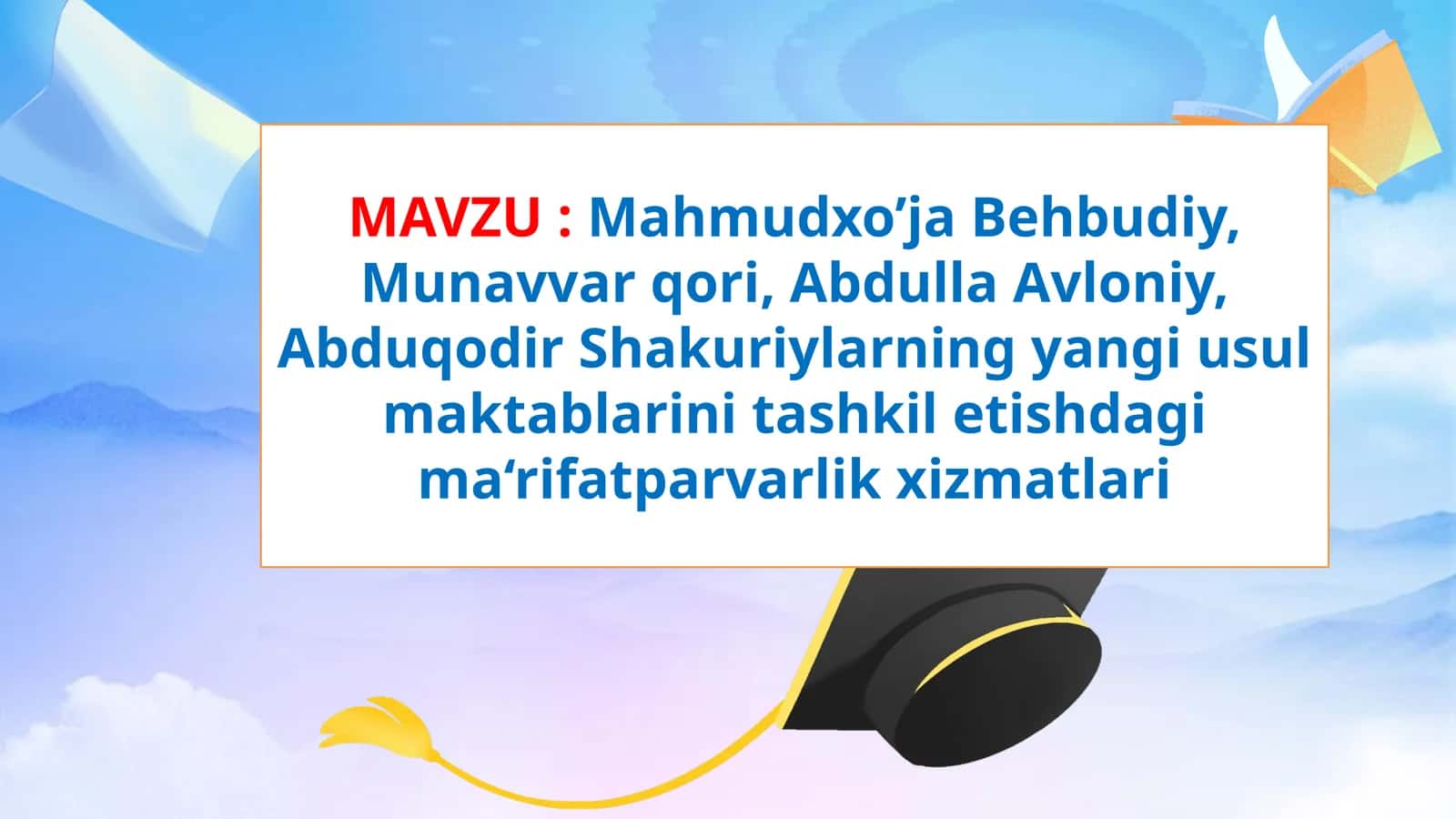 Mahmudxo’ja Behbudiy, Munavvarqori, Abdulla Avloniy, Abduqodir Shakuriyning yangi usul maktablarini tashkil etishdagi ma’rifatparvarlik xizmatlari
