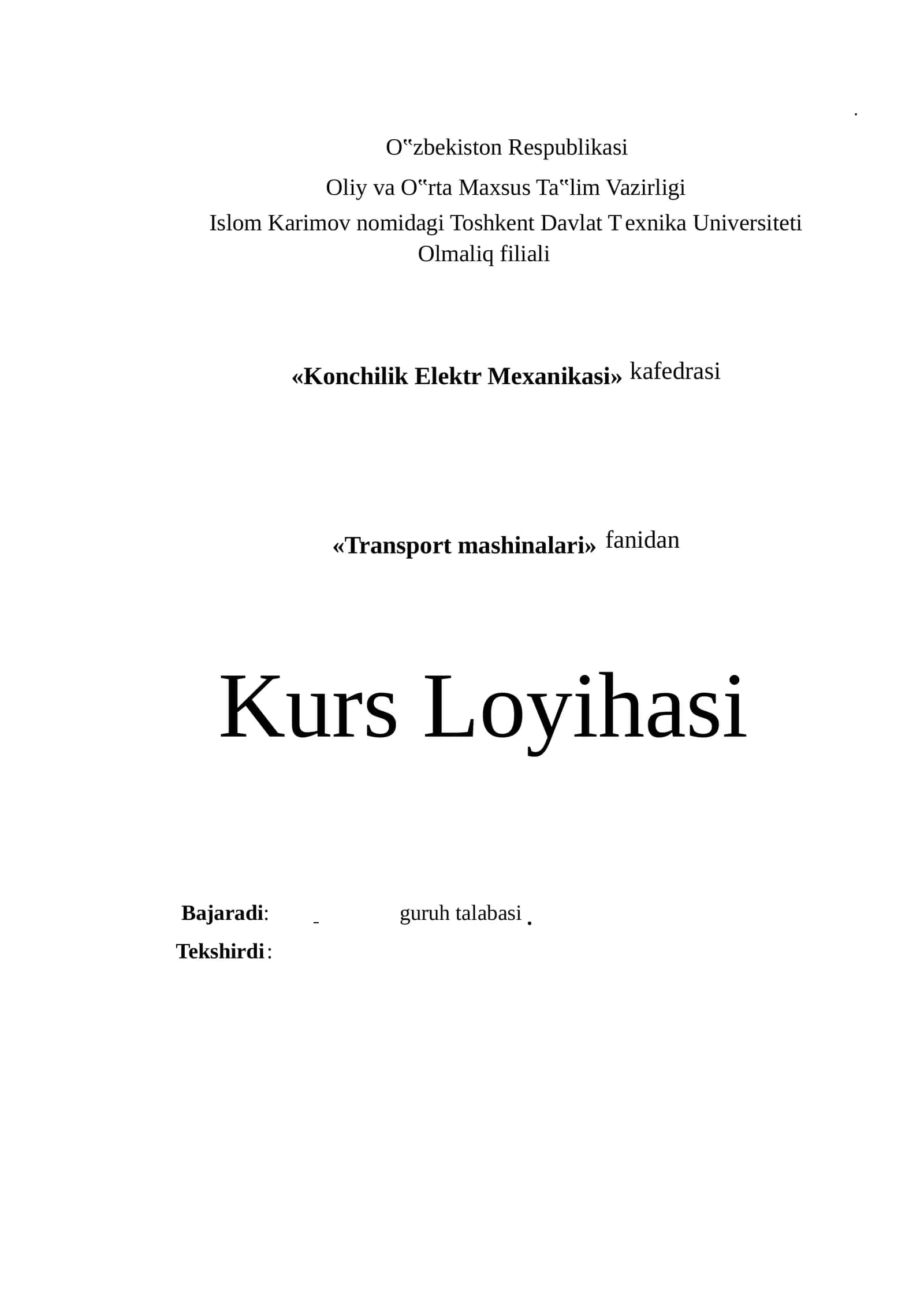 Transport mashinalari kurs loyiha karyer transportini hisoblash