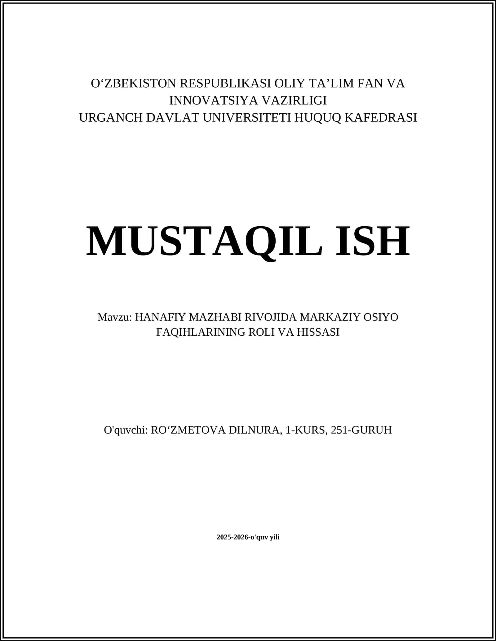 Markaziy Osiyoda Hanafiy mazhabining tarixi va tarqalishi