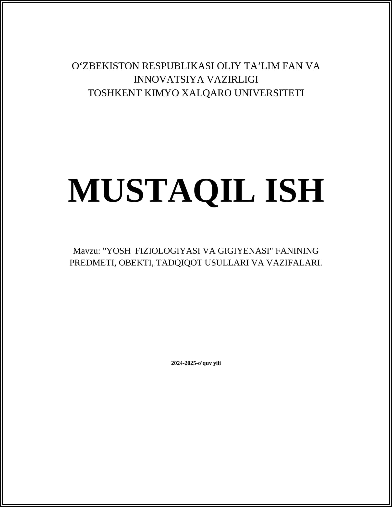 "YOSH FIZIOLOGIYASI VA GIGIYENASI"
