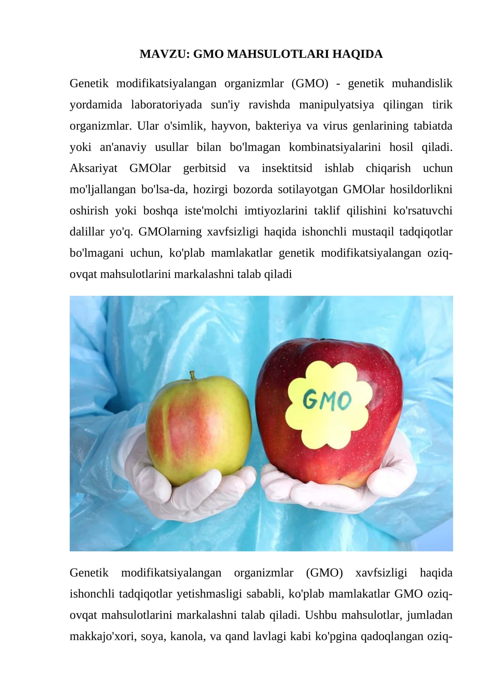 GMO Mahsulotlari Haqida