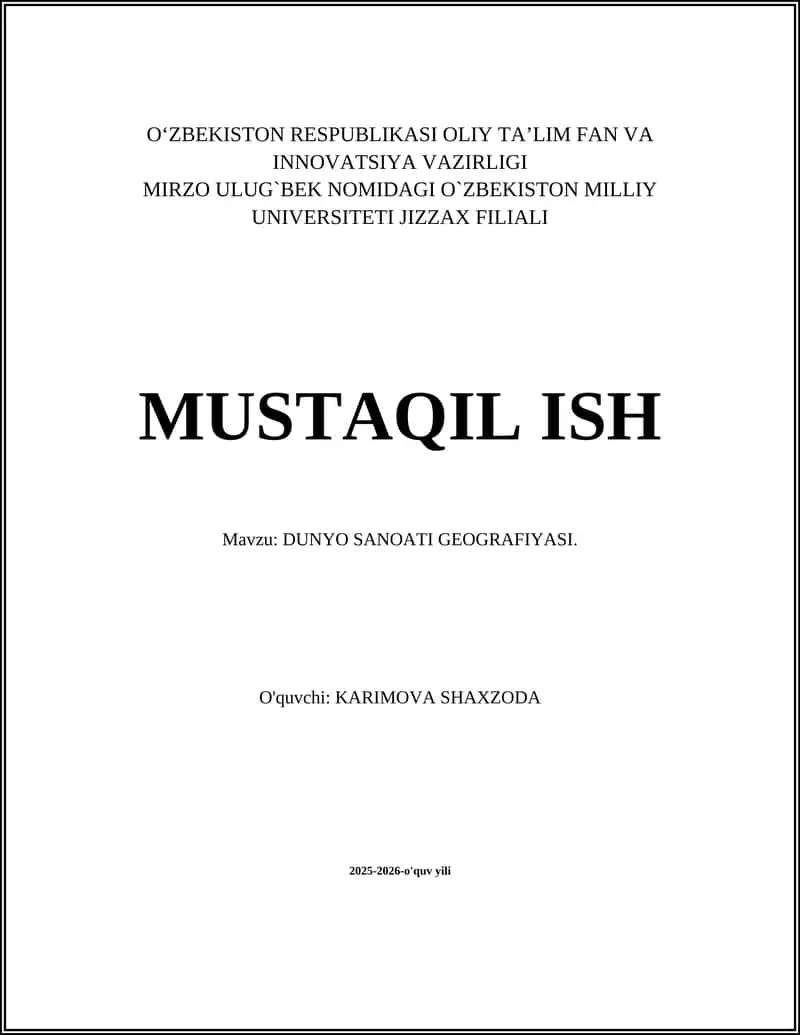 DUNYO SANOATI GEOGRAFIYASI