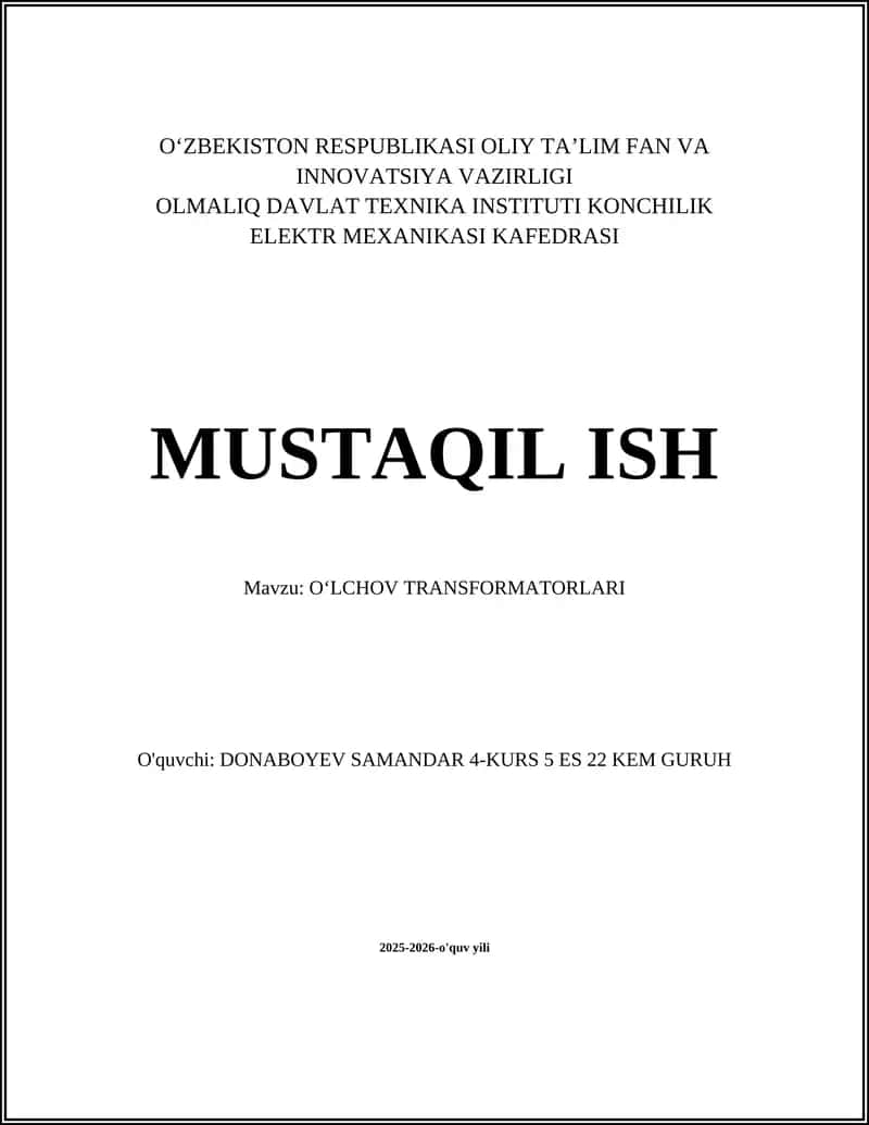 OʻLCHOV TRANSFORMATORLARI