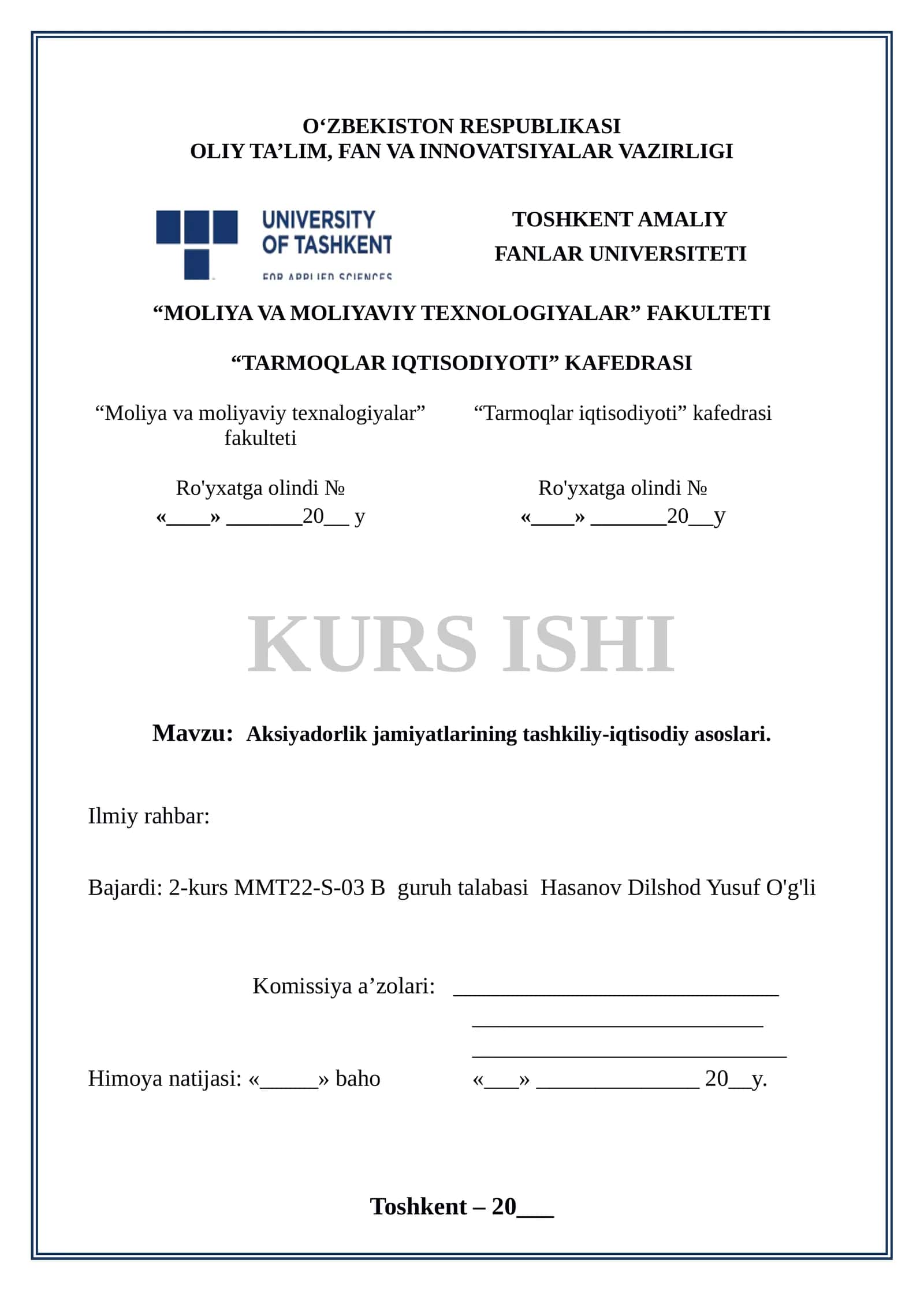 Aksiyadorlik jamiyatlarining tashkiliy-iqtisodiy asoslari