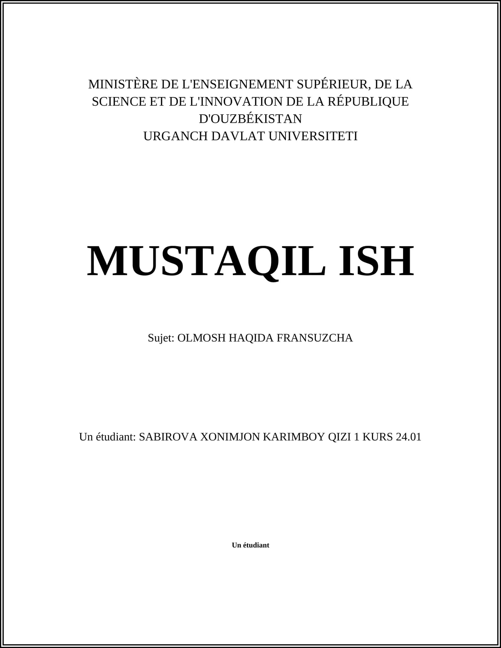OLMOSH HAQIDA FRANSUZCHA