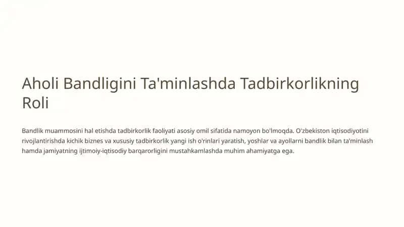 Bandlik muammosini hal etishda tadbirkorlikning roli