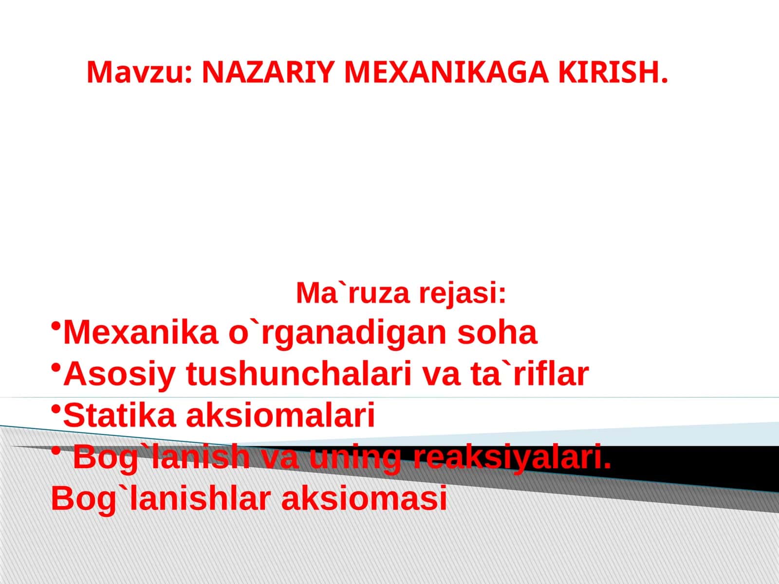 NAZARIY MEXANIKAGA KIRISH