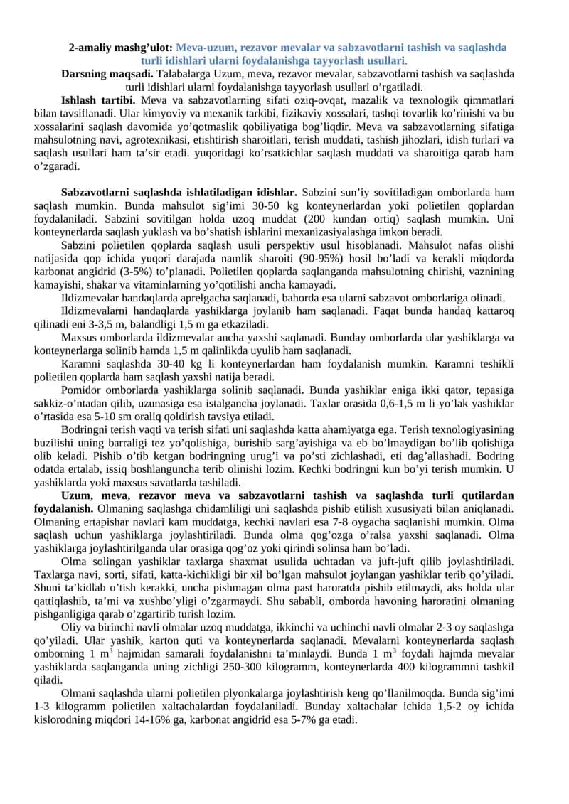 Meva va Sabzavotlarni saqlashda Idishlar