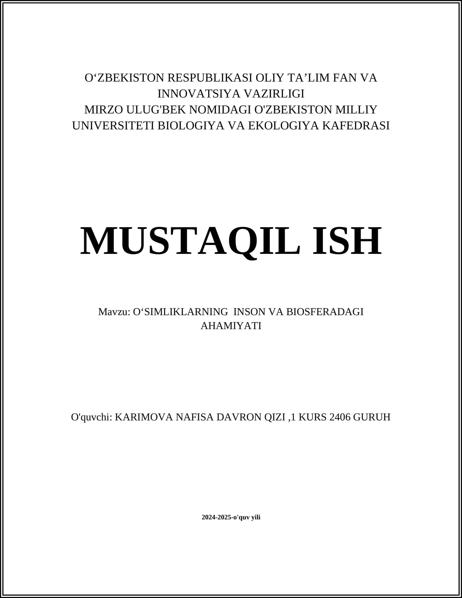 O'simliklarning fotosintezi va kislorod ishlab chiqarishi