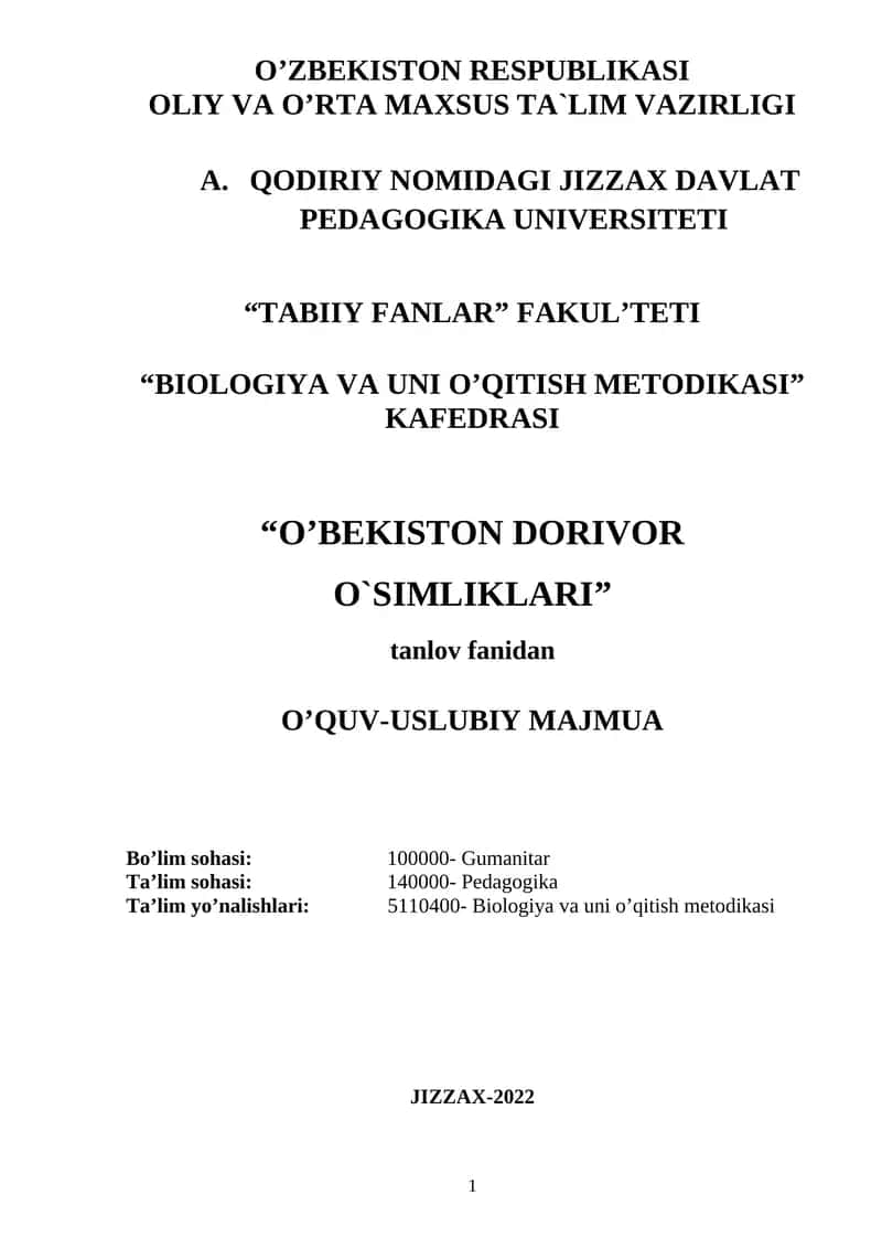 O’BEKISTON DORIVOR O`SIMLIKLARI