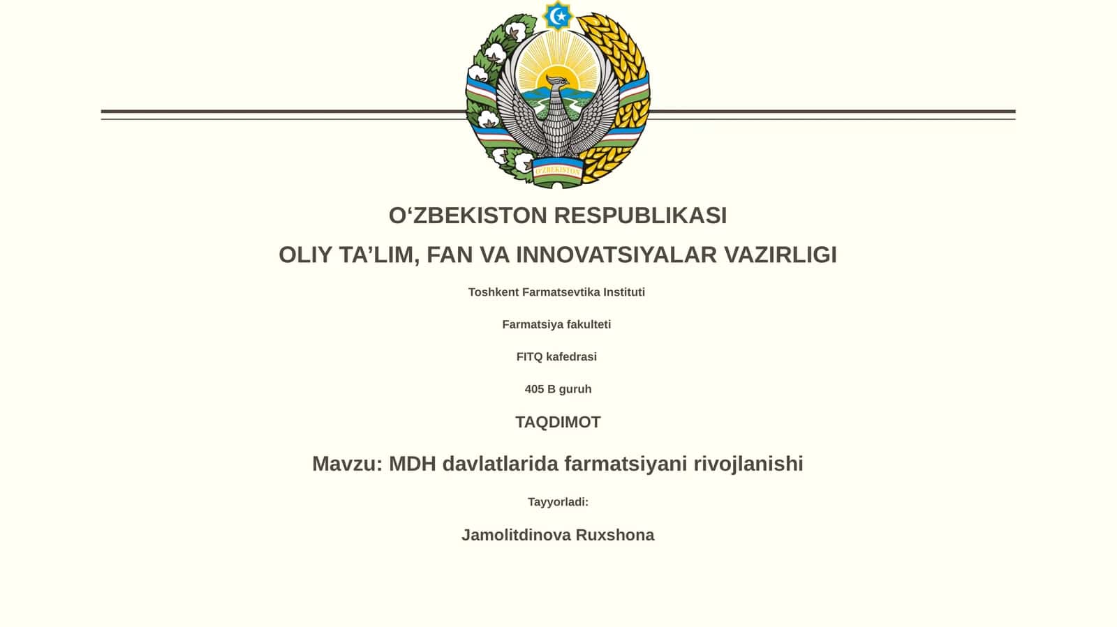 MDH davlatlarida farmatsiyani rivojlanishi