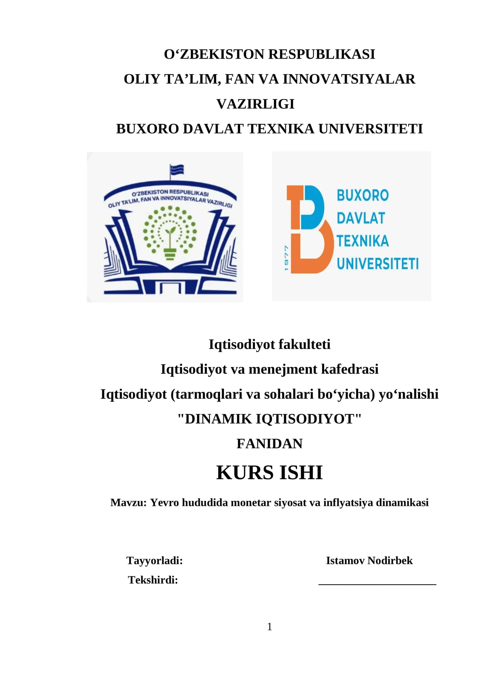 "DINAMIK IQTISODIYOT"