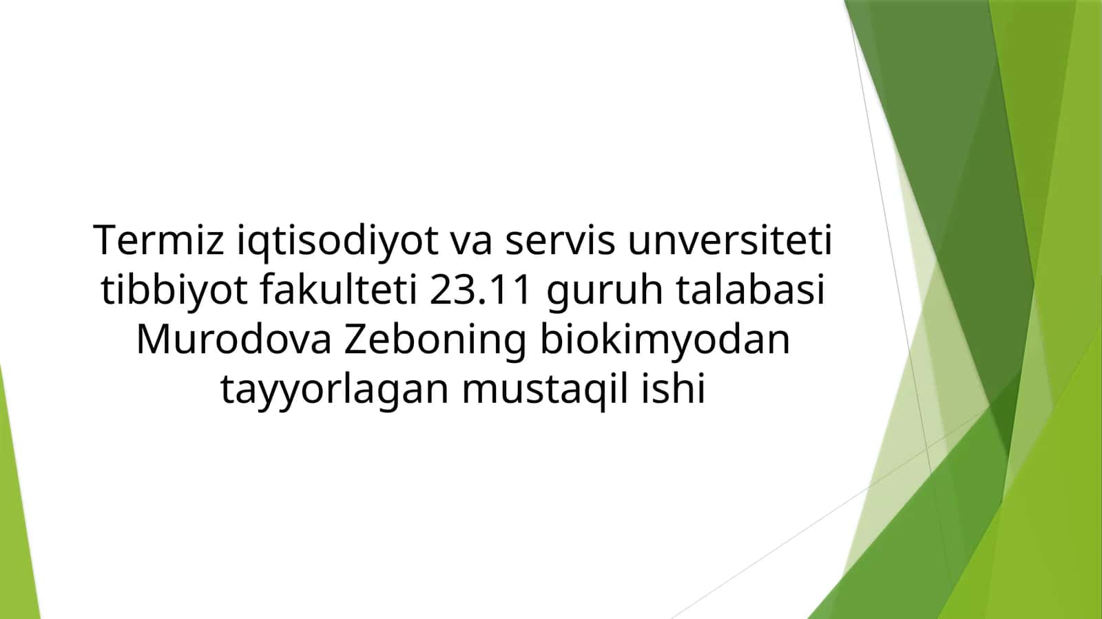 Murodova Zeboning biokimyodan tayyorlagan mustaqilishi