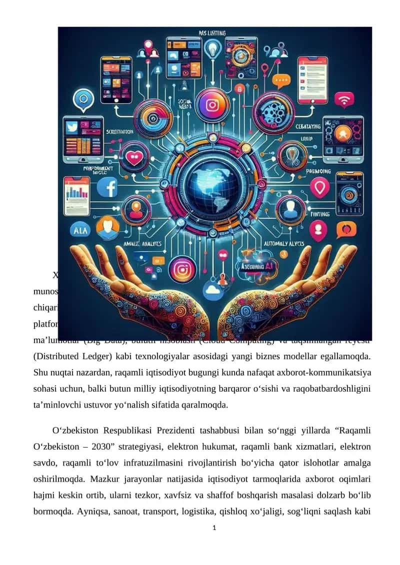 Buyumlar interneti. Ma`lumotni saqlash uchun taqsimlangan reyestr texnologiyasining iqtisodiy asoslari. (BLOSKCHEYN)