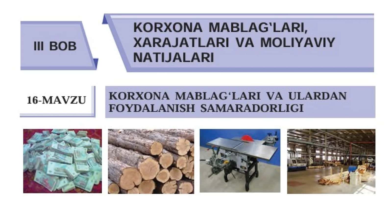 KORXONA MABLAG'LARI VA ULARDAN FOYDALANISH