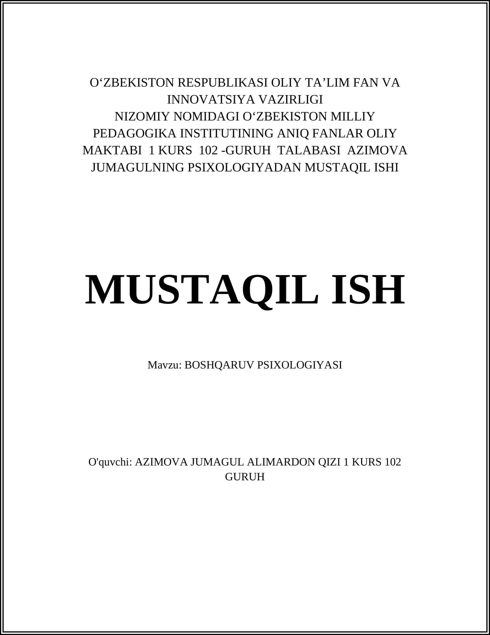 BOSHQARUV PSIXOLOGIYASI
