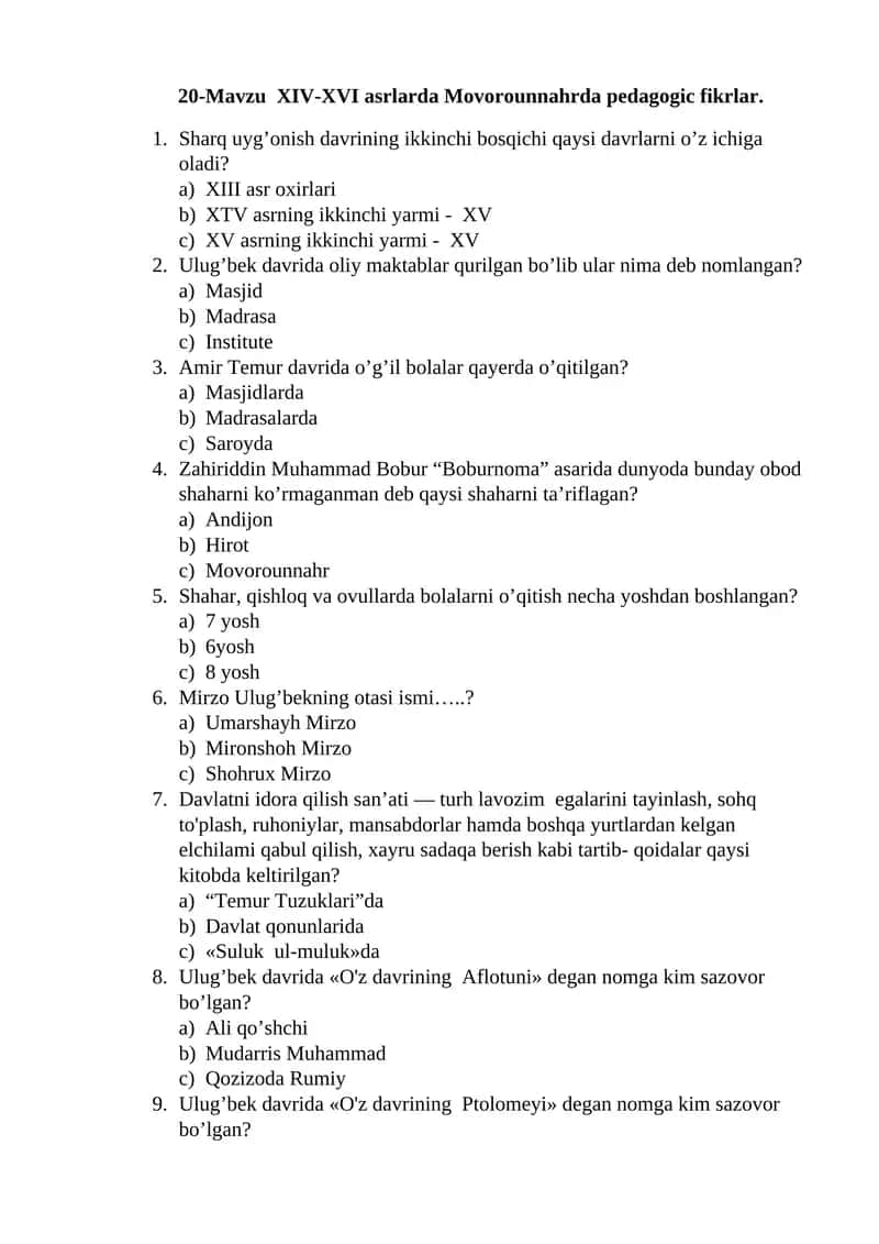 XIV-XVI asrlarda Movorounnahrda pedagogic fikrlar
