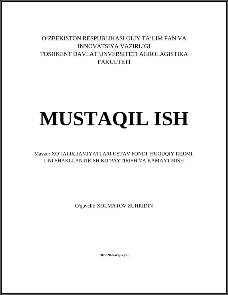 XO’JALIK JAMIYATLARI USTAV FONDI