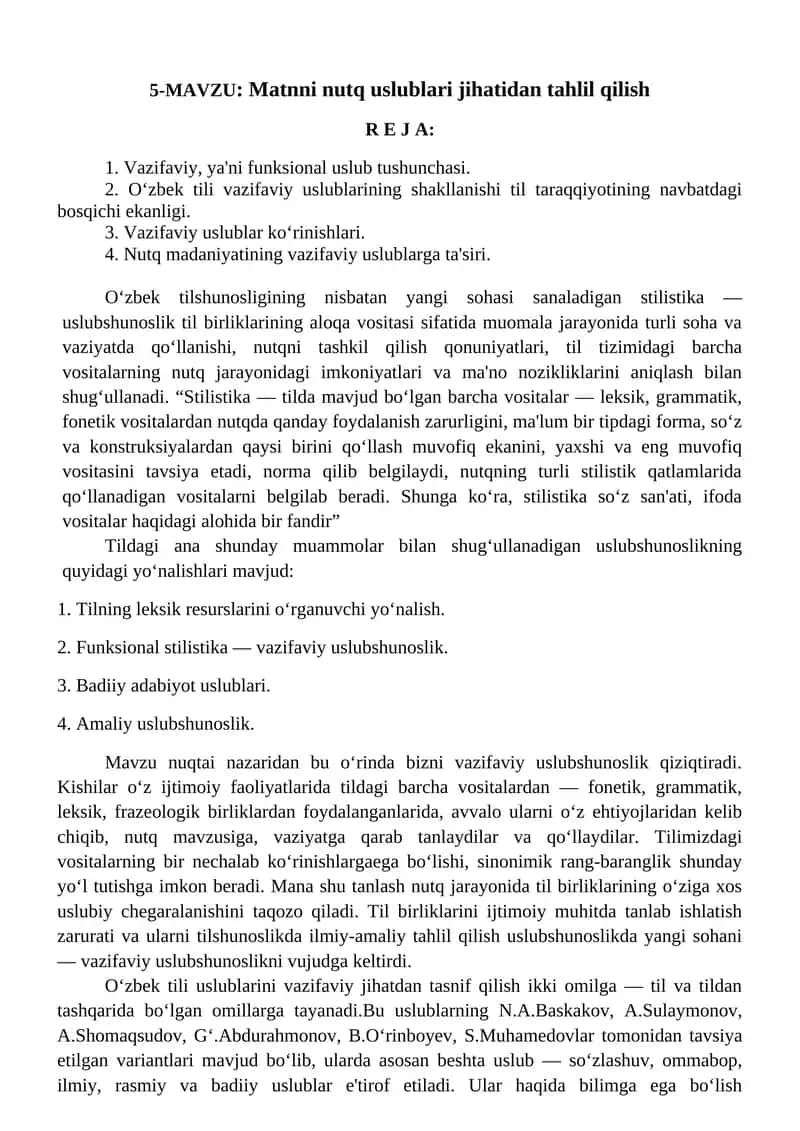 Matnni nutq uslublari jihatidan tahlil qilish