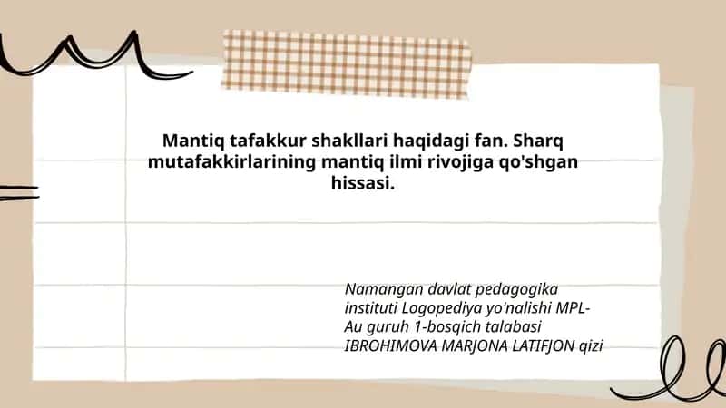 Mantiq tafakkur shakllari haqidagi fan