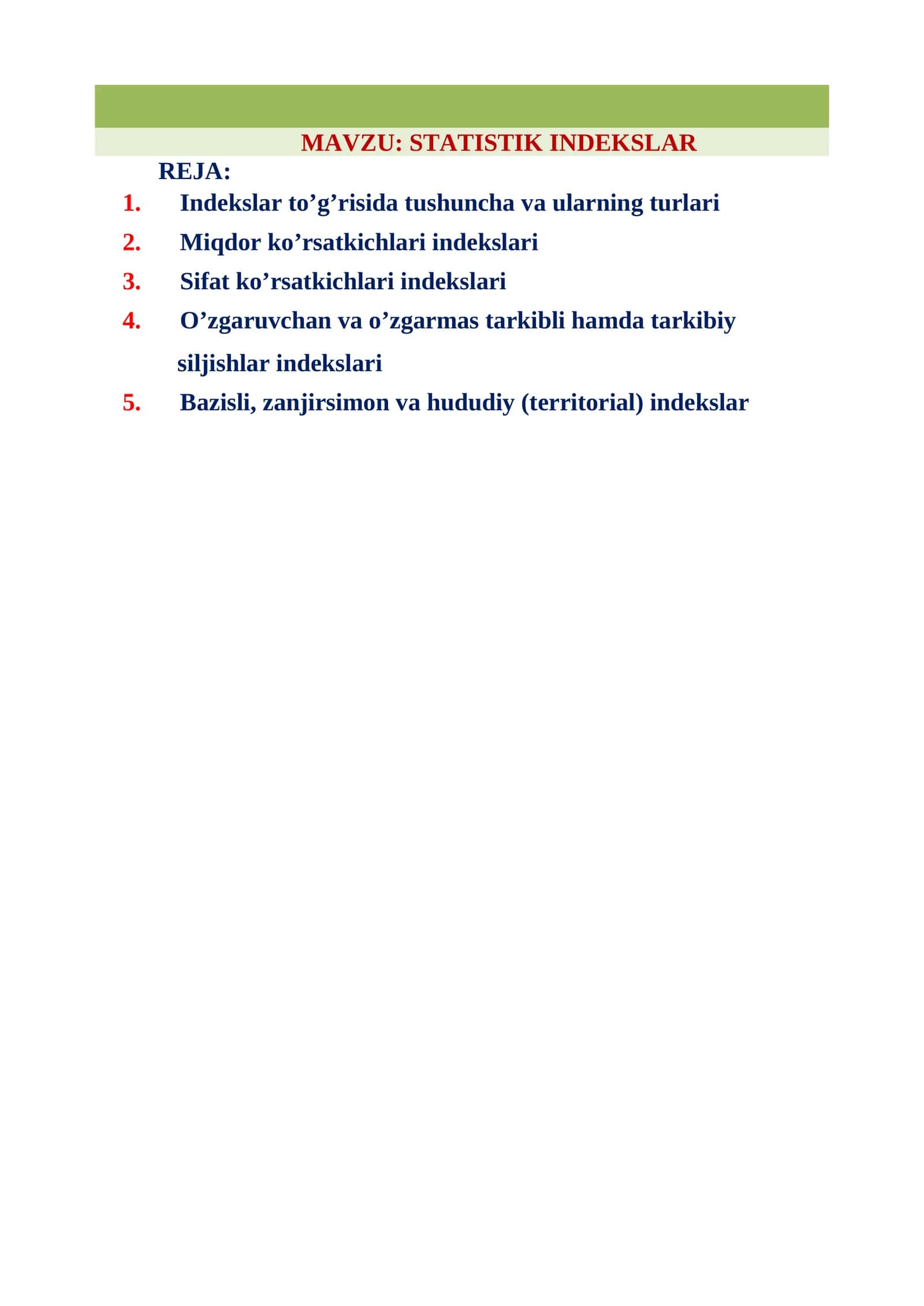STATISTIK INDEKSLAR