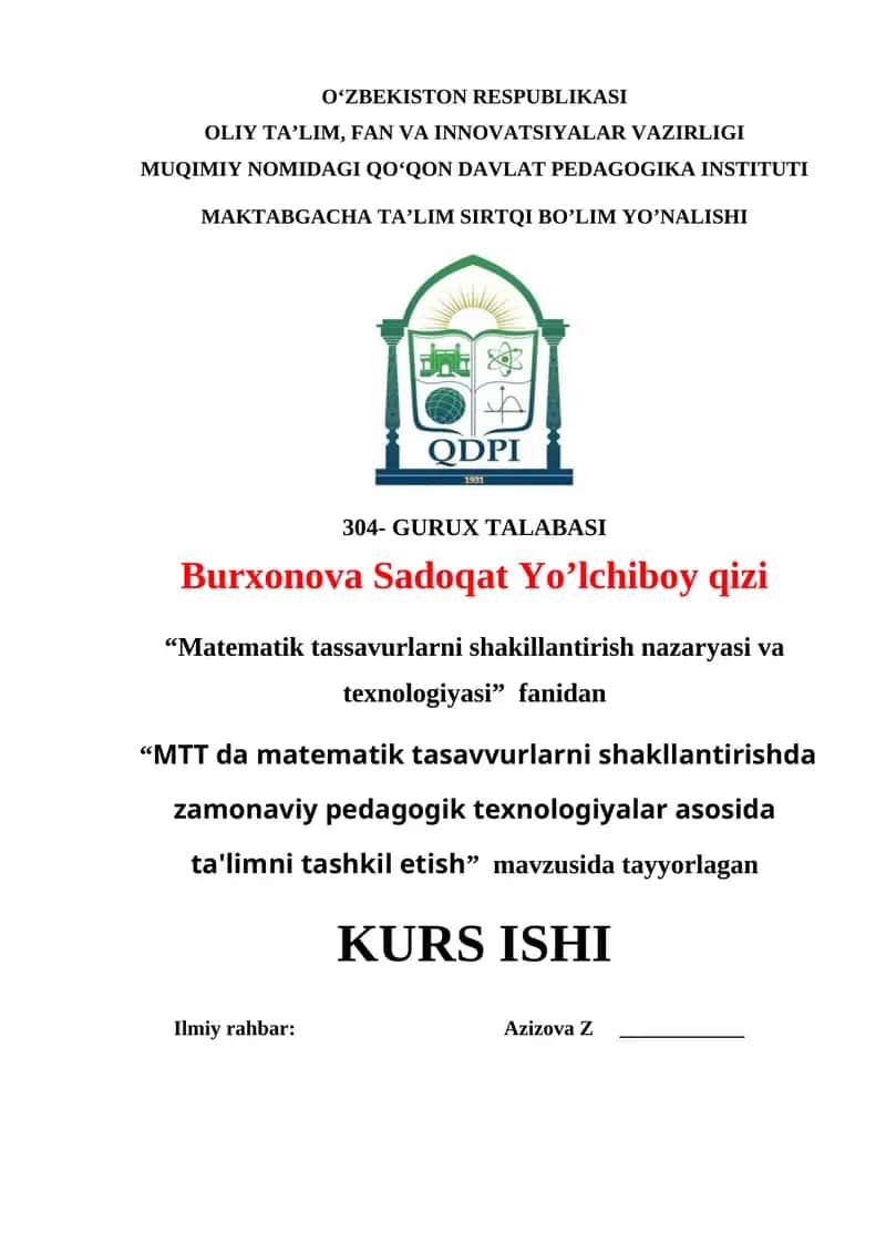 MTT katta guruhlarda matematika mashgʻulotlarini oʻtkazish texnologiyasi va tashkil qilish