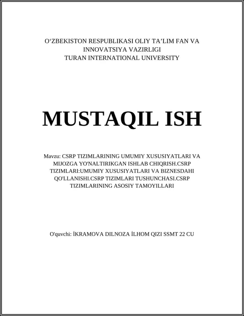 CSRP TIZIMLARI TUSHUNCHASI VA MOHIYATI