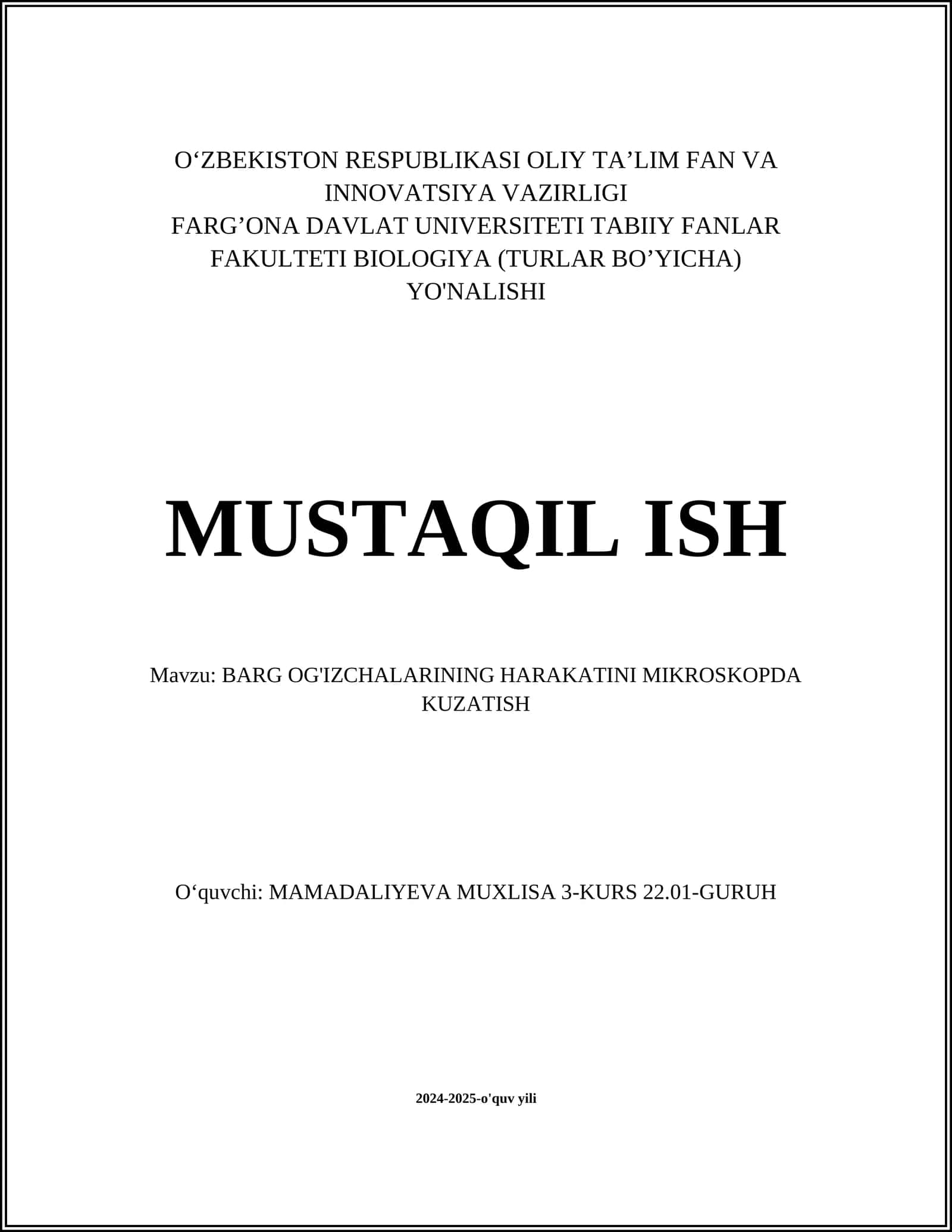 BARG OG'IZCHALARINING HARAKATINI MIKROSKOPDA KUZATISH