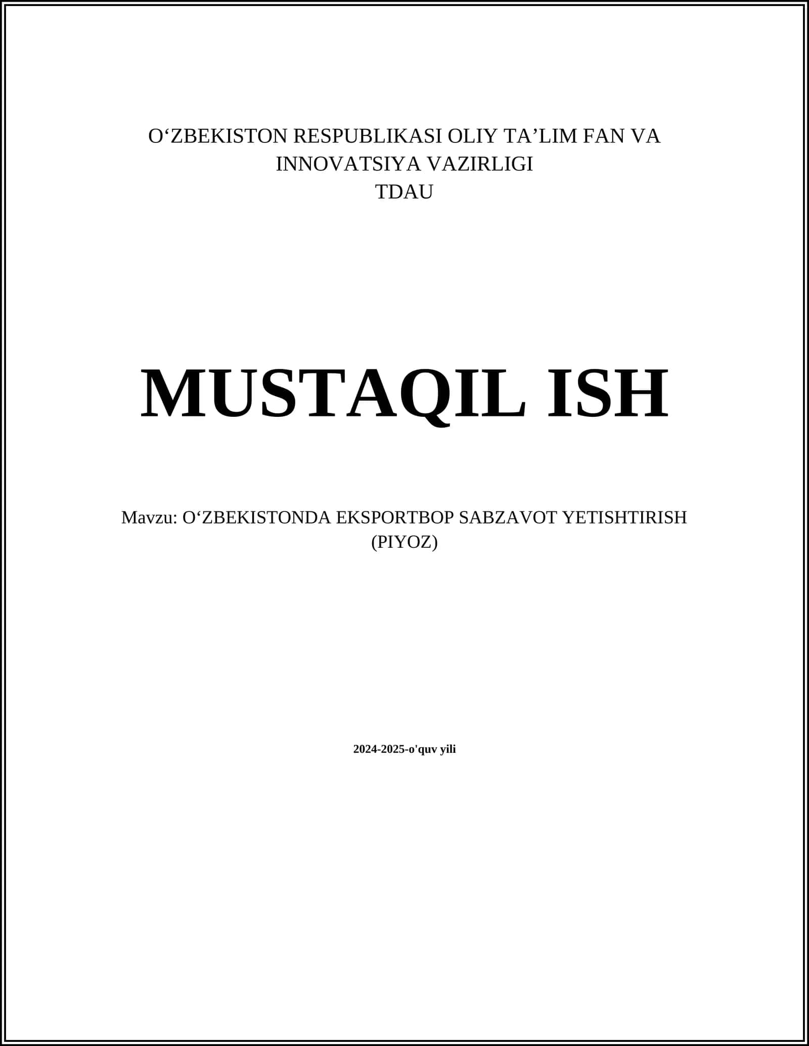 OʻZBEKISTONDA EKSPORTBOP SABZAVOT YETISHTIRISH (PIYOZ)