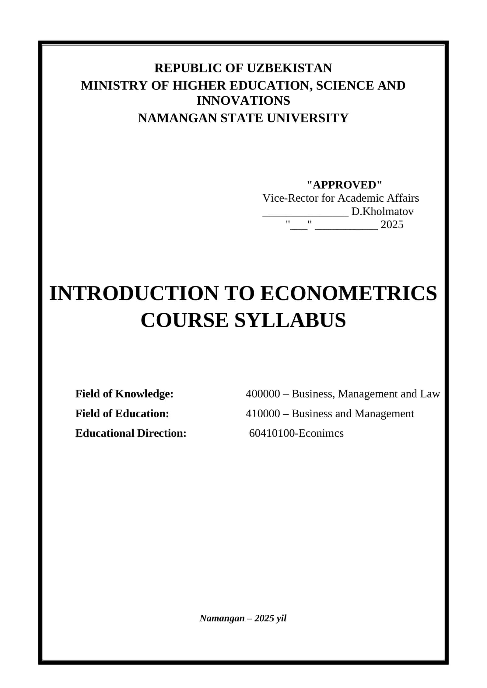 Introduction to Econometrics