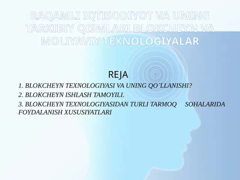 RAQAMLI IQTISODIYOT VA UNING TARKIBIY QISMLARI BLOKCHEYN VA MOLIYAVIY TEXNOLOGIYALAR
