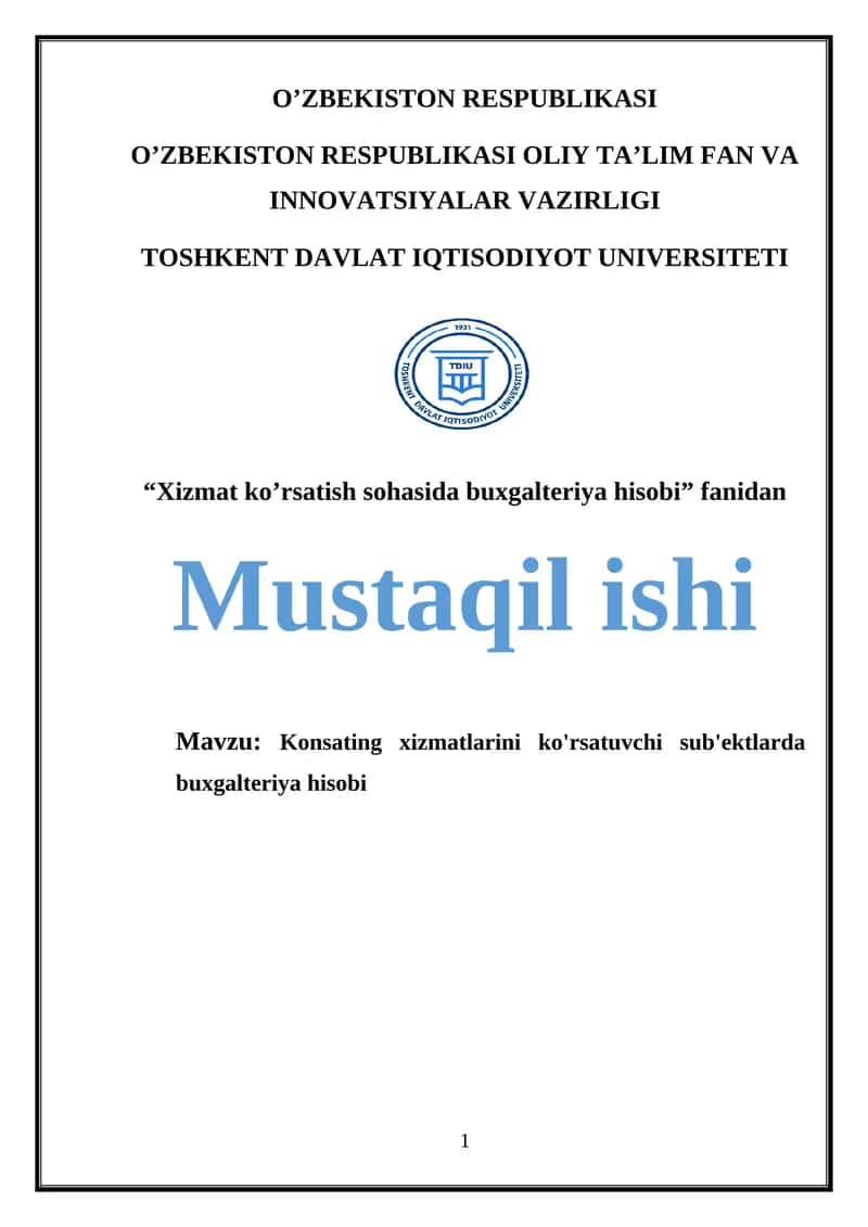 Konsating xizmatlarini ko'rsatuvchi sub'ektlarda buxgalteriya hisobi
