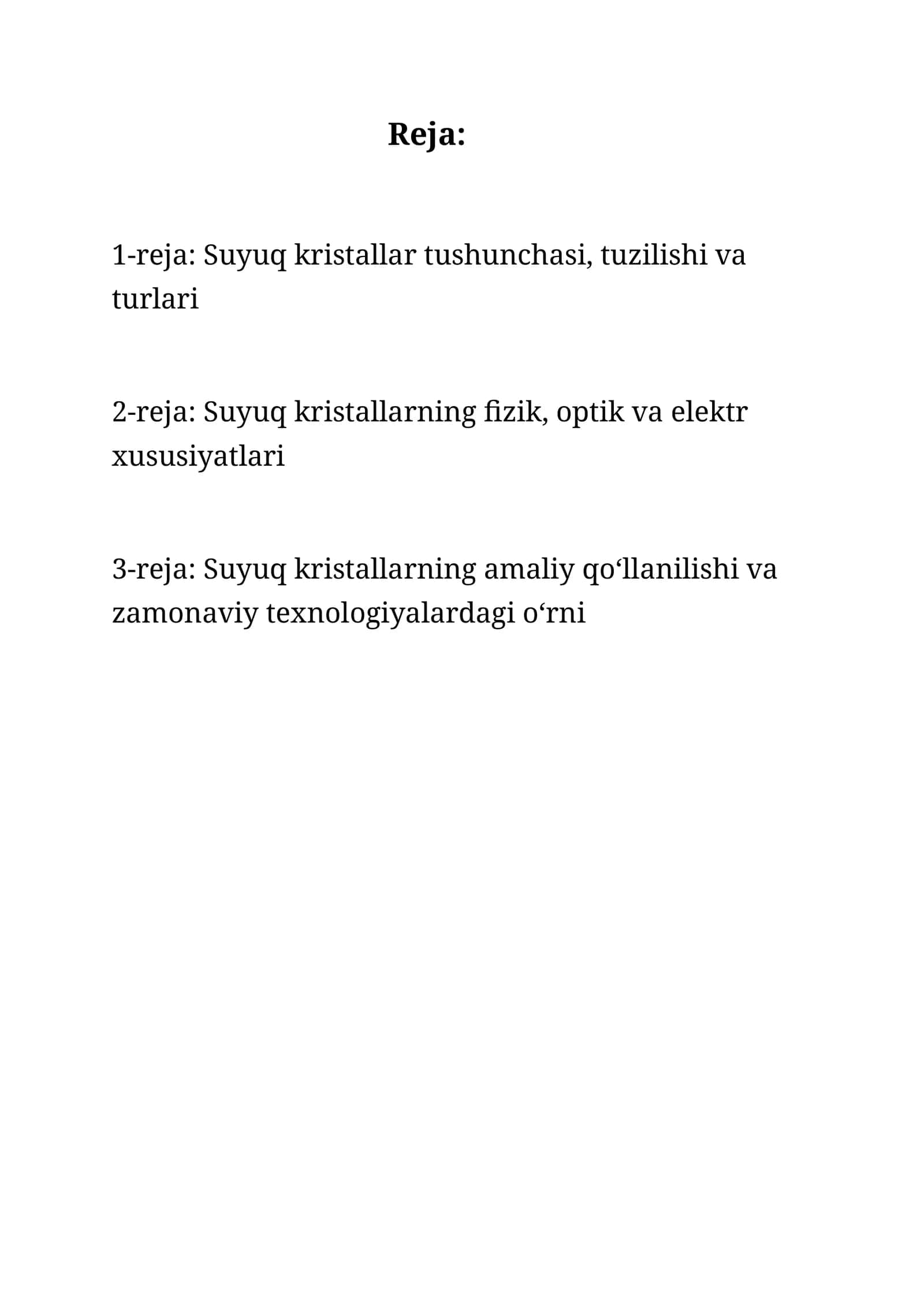 Suyuq kristallar va ularning xususiyatlari