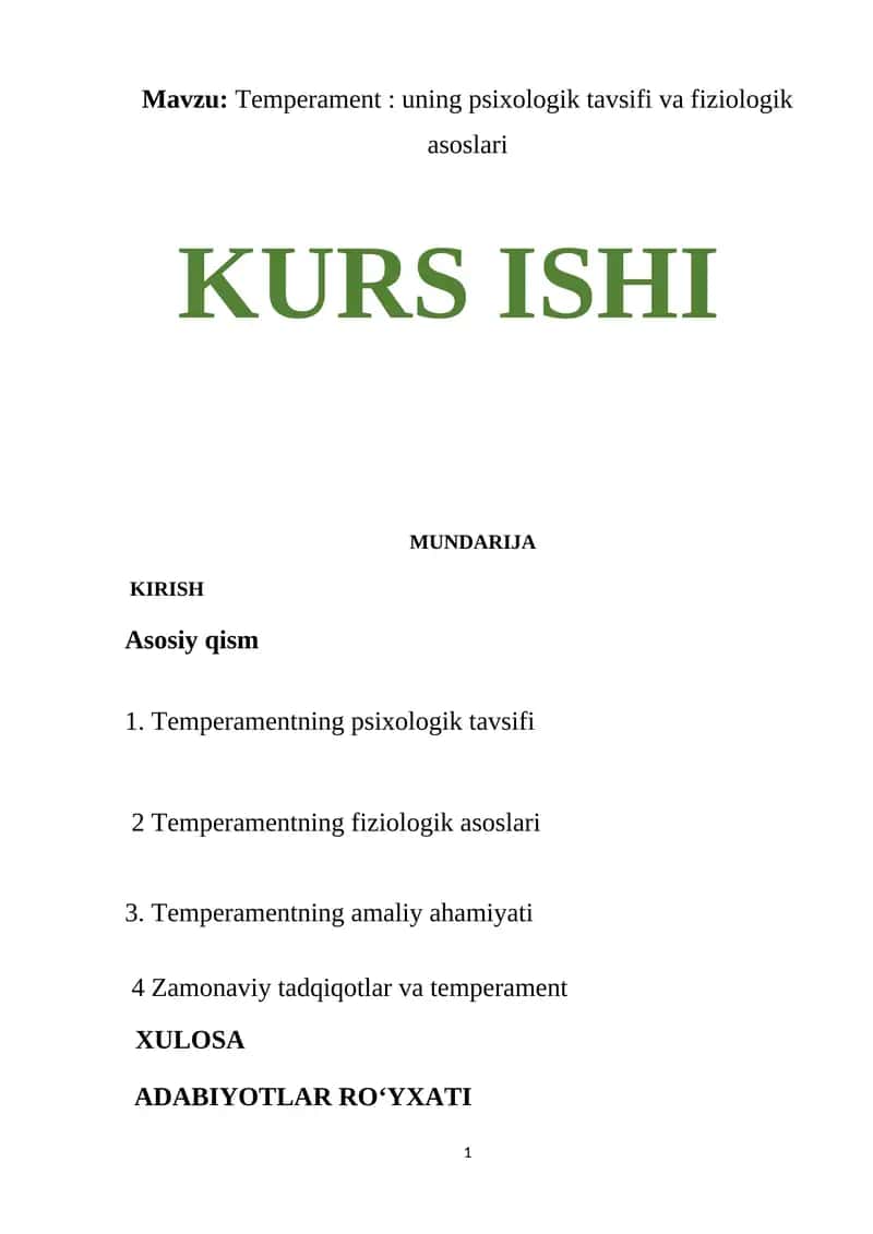 Temperament: uning psixologik tavsifi va fiziologik asoslari