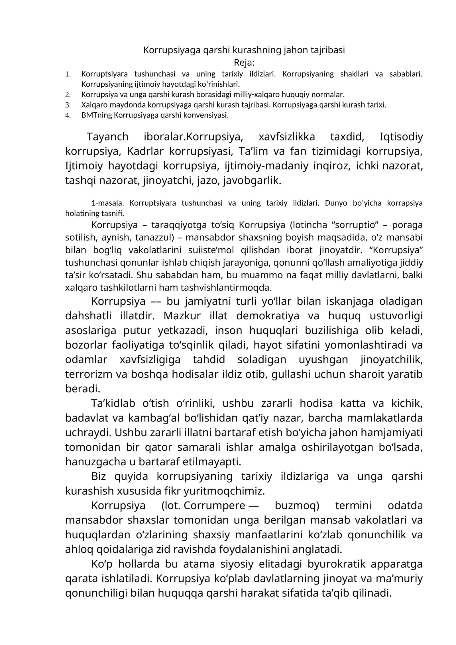 Korrupsiyaga qarshi kurashning jahon tajribasi