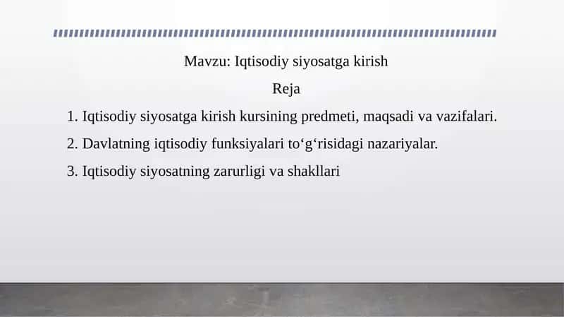 Iqtisodiy siyosatga kirish