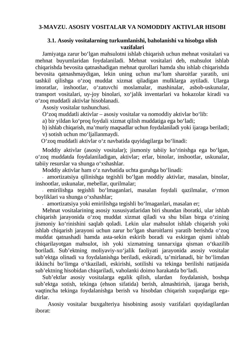 Asosiy vositalar va nomoddiy aktivlar