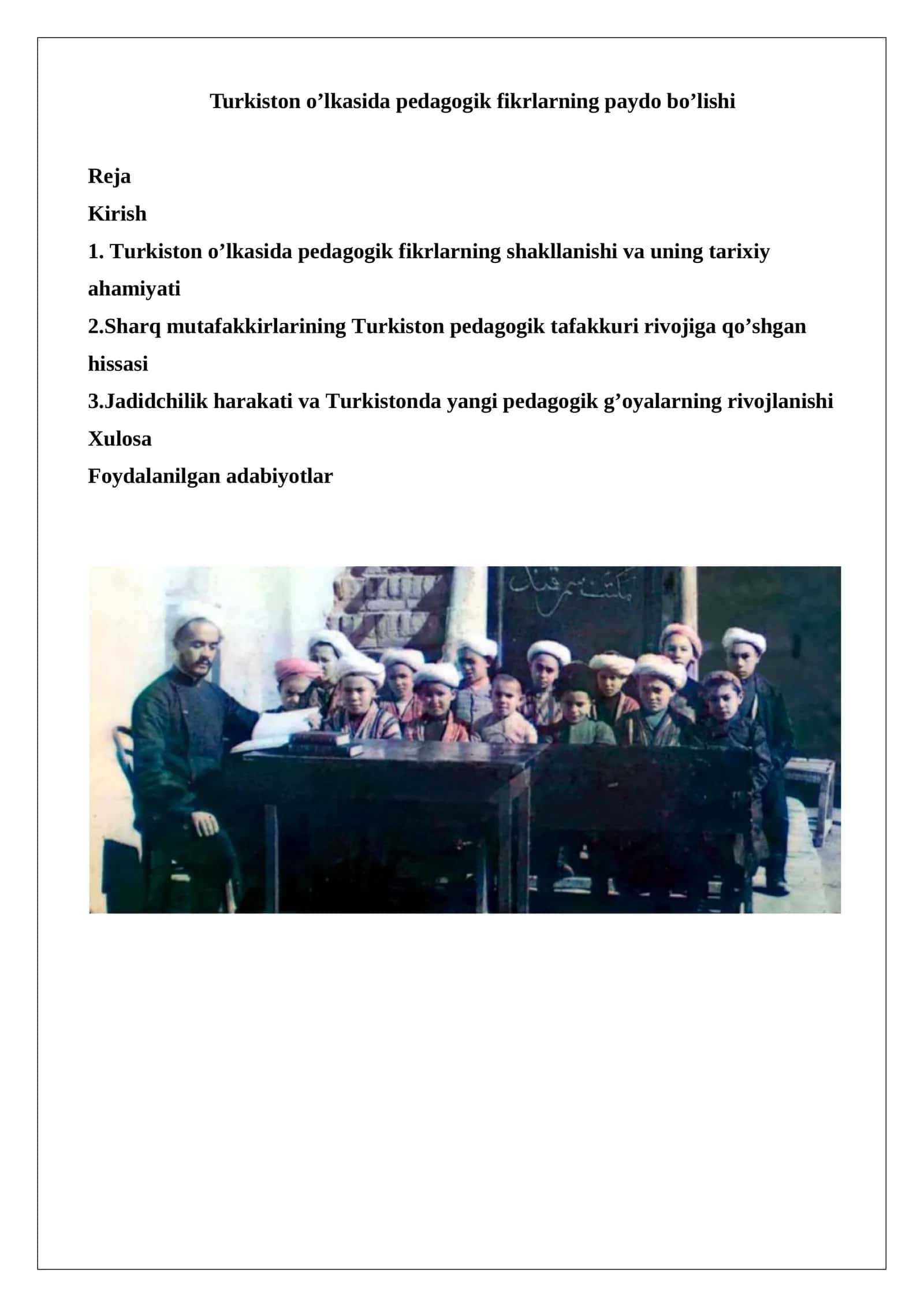 Turkiston o’lkasida pedagogik fikrlarning paydo bo’lishi