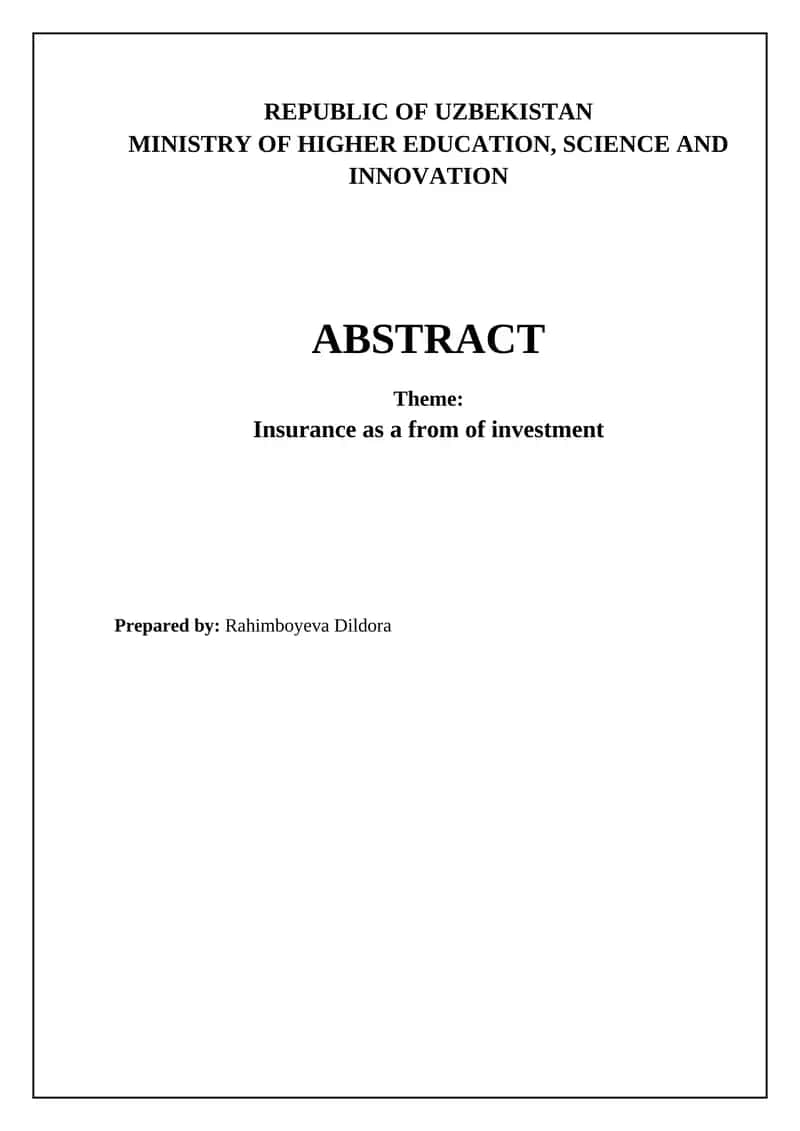 Insurance as Investment: An Overview