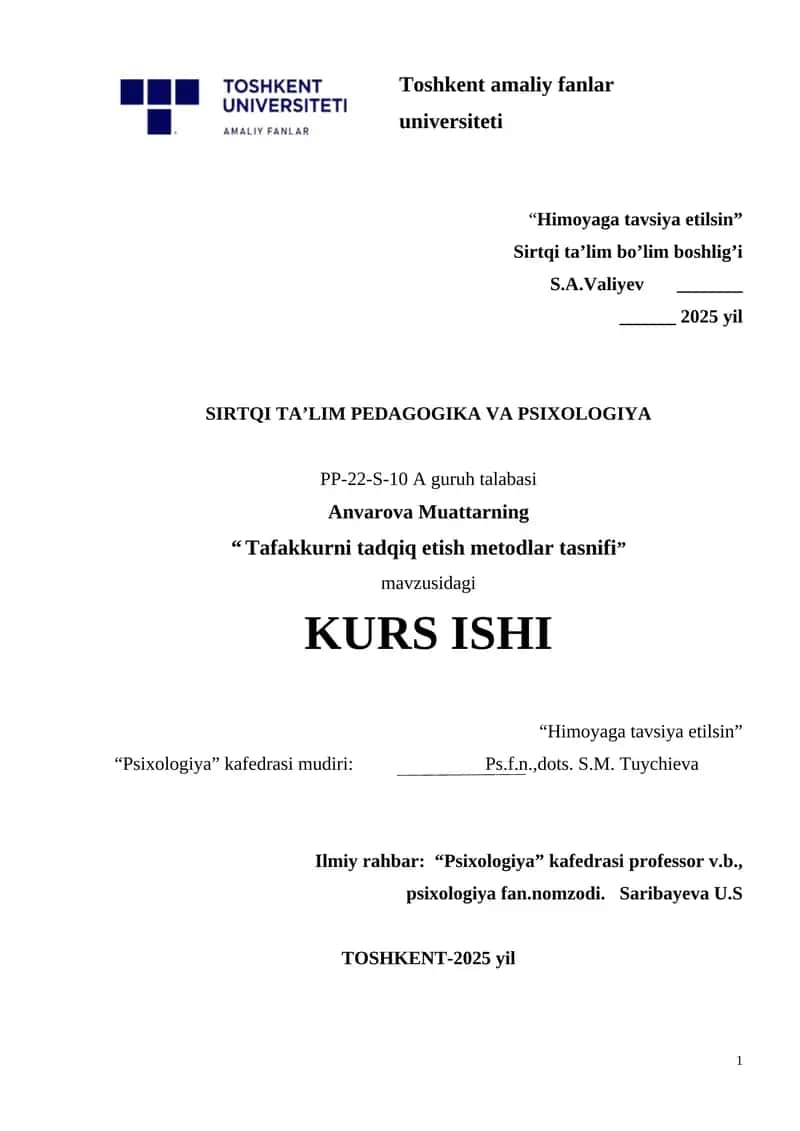 Tafakkurni tadqiq etish metodlar tasnifi.