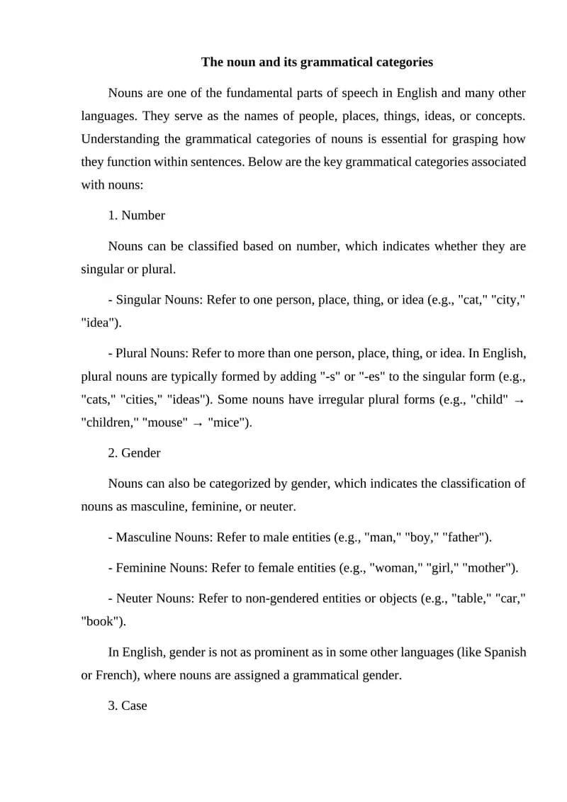 The noun and its grammatical categories