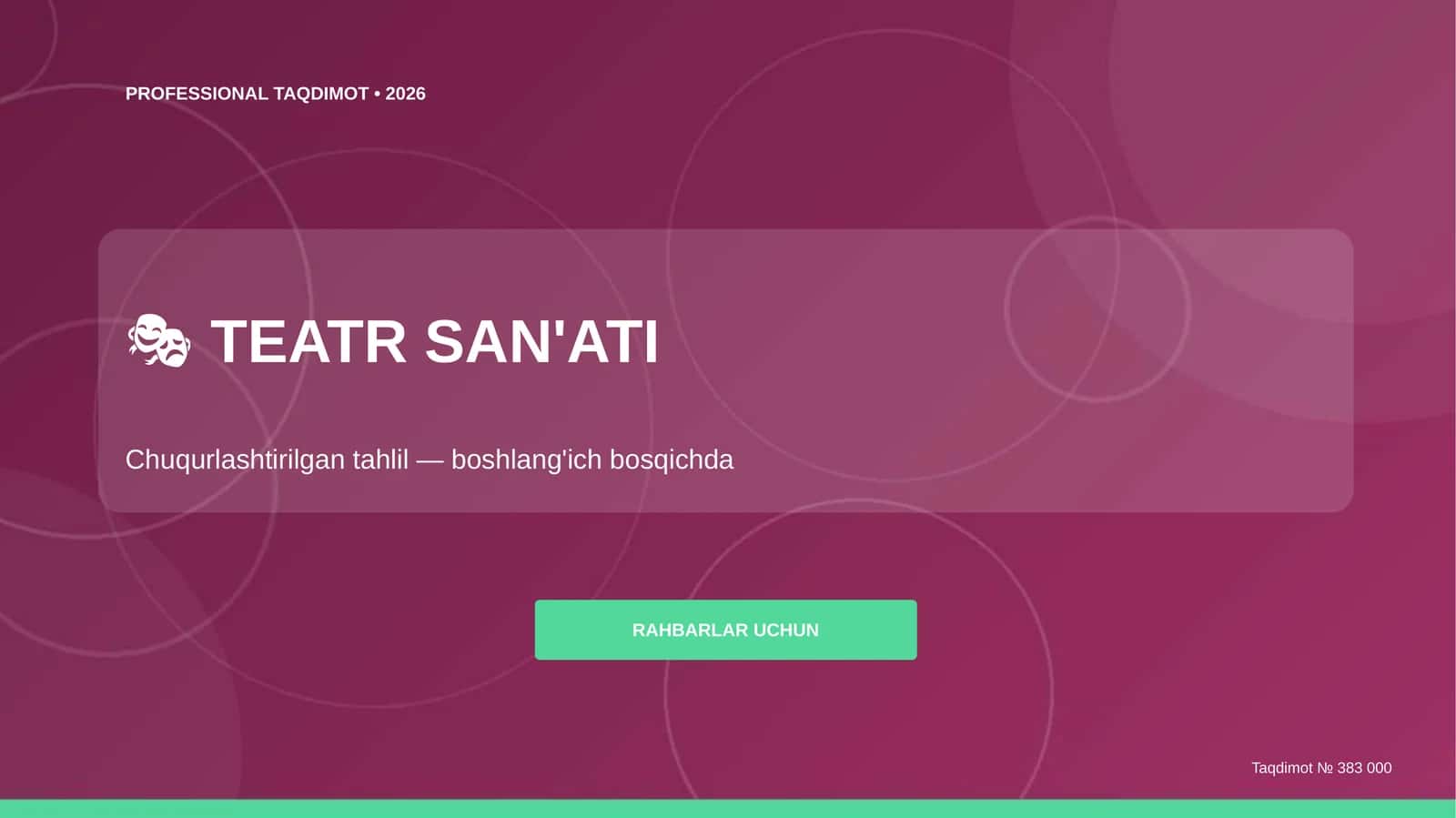 TEATR SAN'ATI: Chuqurlashtirilgan tahlil (boshlang'ich bosqichda) [rahbarlar uchun]