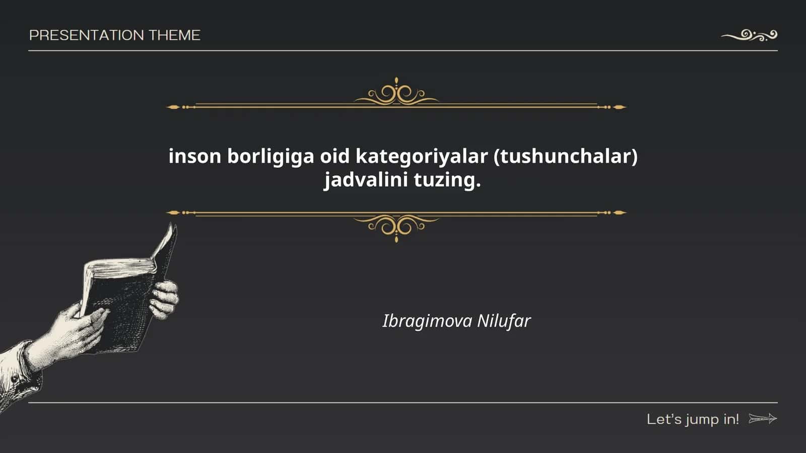 Inson borligiga oid kategoriyalar (tushunchalar) jadvali