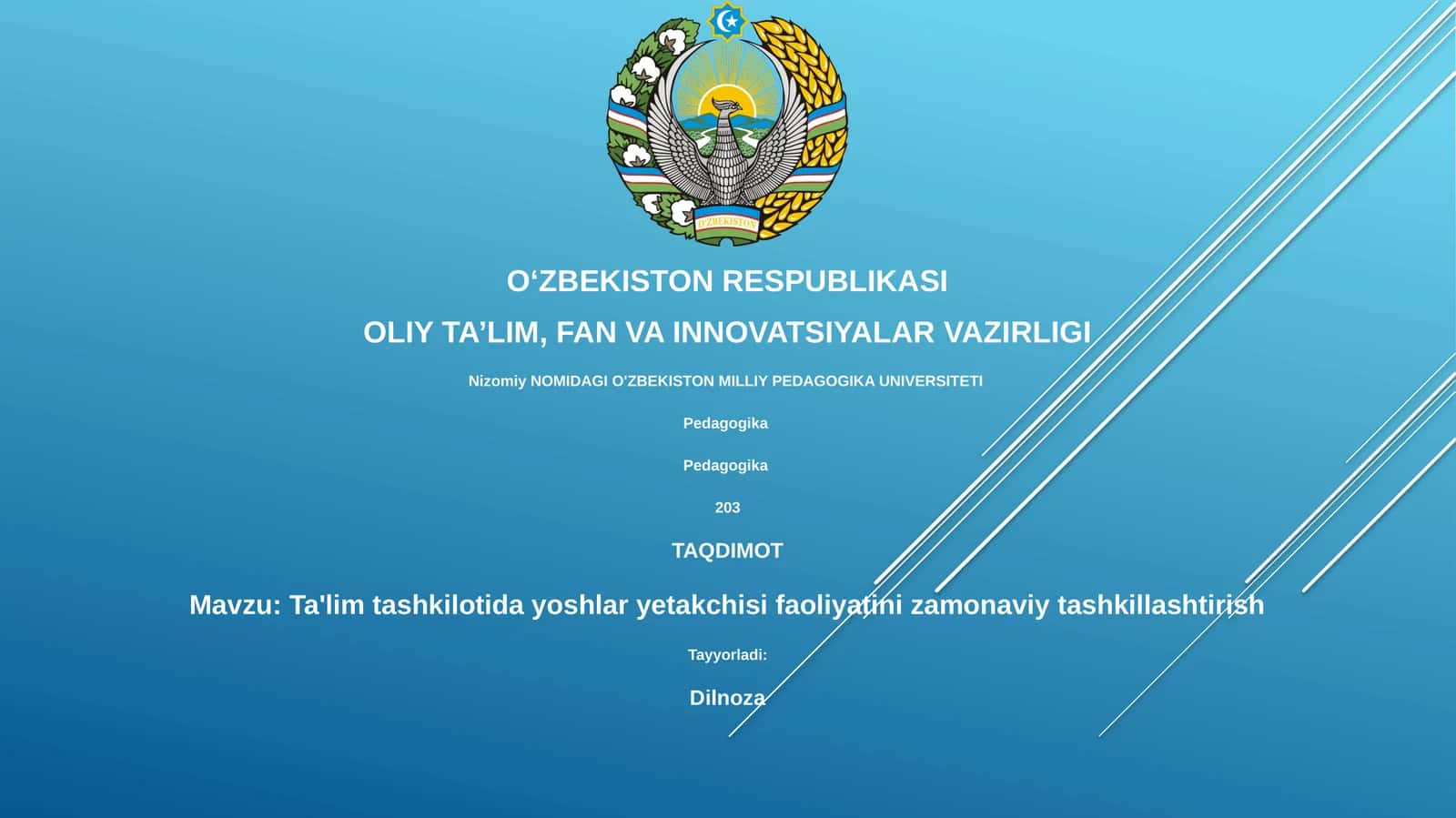 Ta'lim tashkilotida yoshlar yetakchisi faoliyatini zamonaviy tashkillashtirish